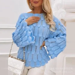 Autumn Winter New Women's Elegant Texture Knitted Sweater Can Be Diagonal Collar Wear Casual Fashion Tops