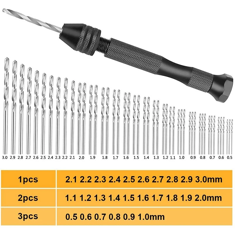 Precision Hand Drill With Twist Bits Set Of 48 Professional Quality Swivel Head Pin Vise For Delicate Manual Work Retail