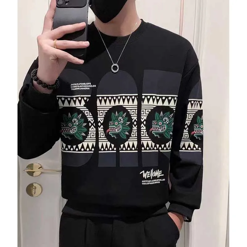 Fashion O-Neck Printed Casual Sweatshirts Mens Clothing 2024 Spring New Loose All-match Pullovers Tops Korean Sweatshirts