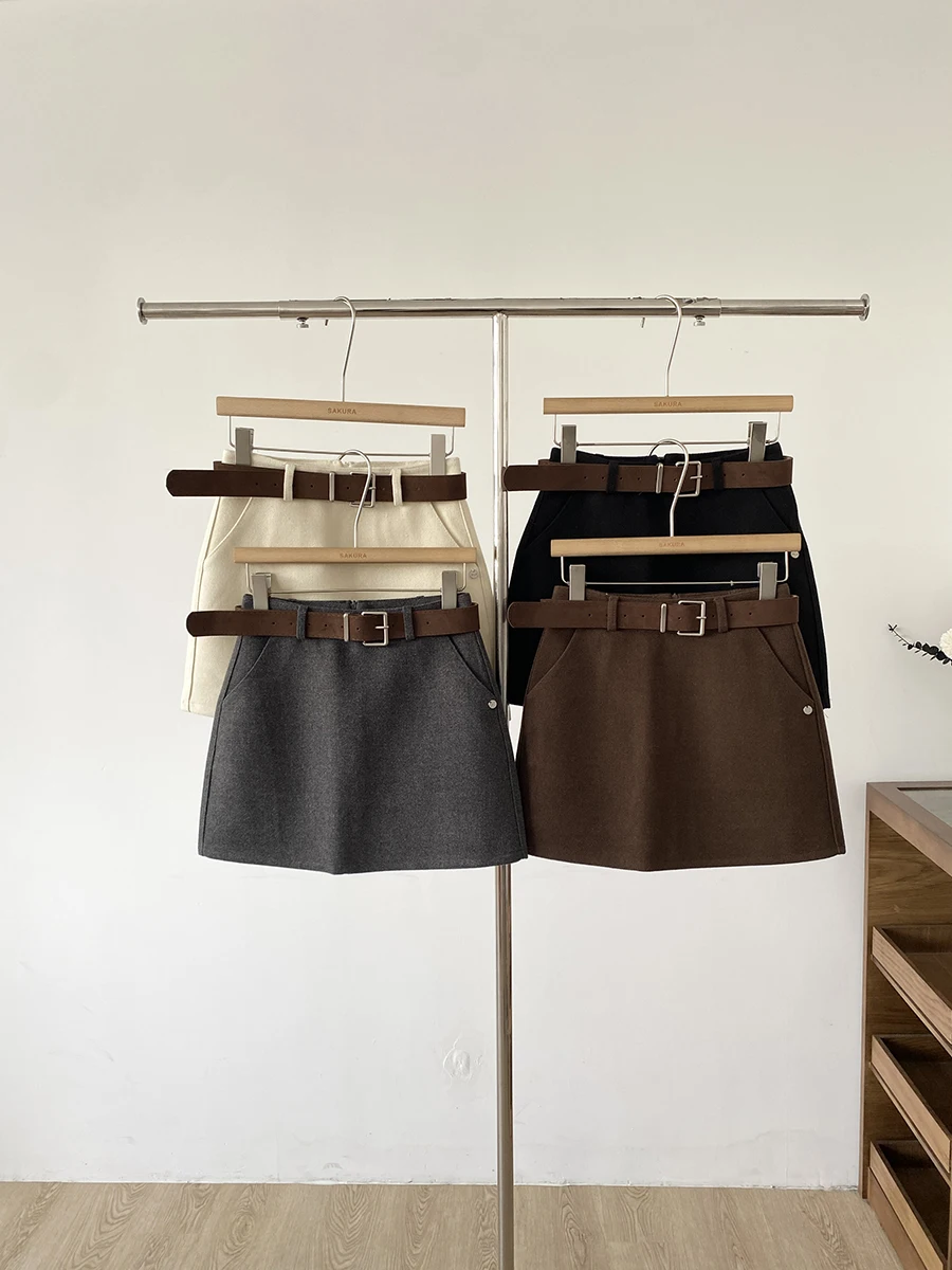 

Женская осенне-зимняя шерстяная мини-юбка трапециевидной формы, женская уличная одежда с высокой талией, однотонная базовая короткая юбка