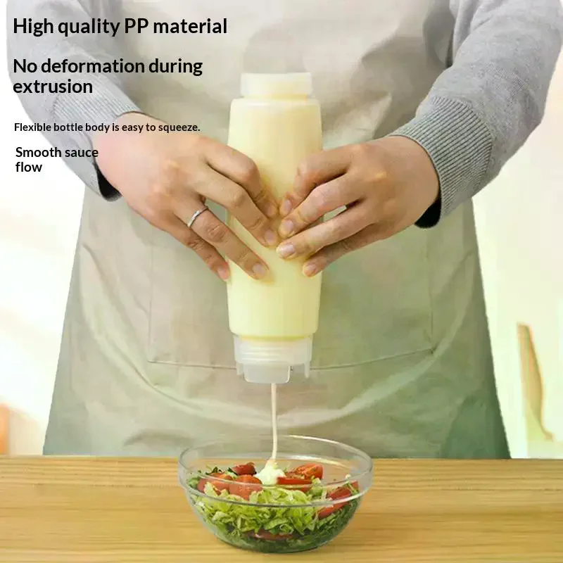 Inverted Dual Mouth Squeeze Sauce Bottles Leak Proof Easy Clean For Kitchen Cooking Baking Condiment Storage Plastic