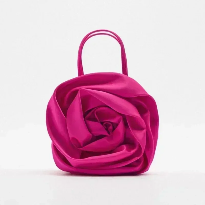 SE18  2023 Summer New Brand Design Silk Pleated Flower Handbag Women Red  Round Evening