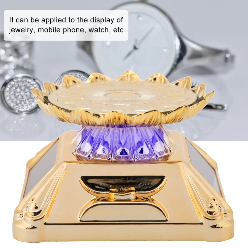 

Вращение на 360 градусов, солнечная витрина, лоток из АБС-пластика, золотой/серебряный цветной стенд, светодиодные фонари на солнечной энергии, кольцевой дисплей, дисплей для телефона