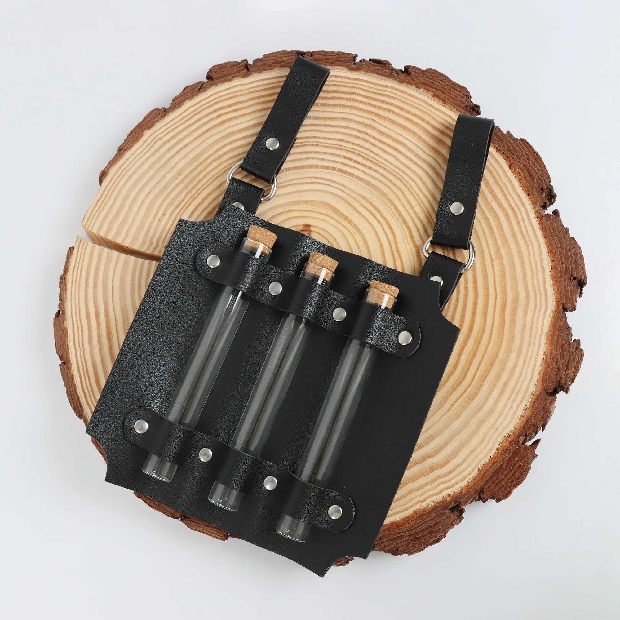 Średniowieczna retro czarownica przebranie na karnawał akcesoria magiczna butelka mikstury skórzany stojak Halloween do odgrywania ról magiczny zestaw