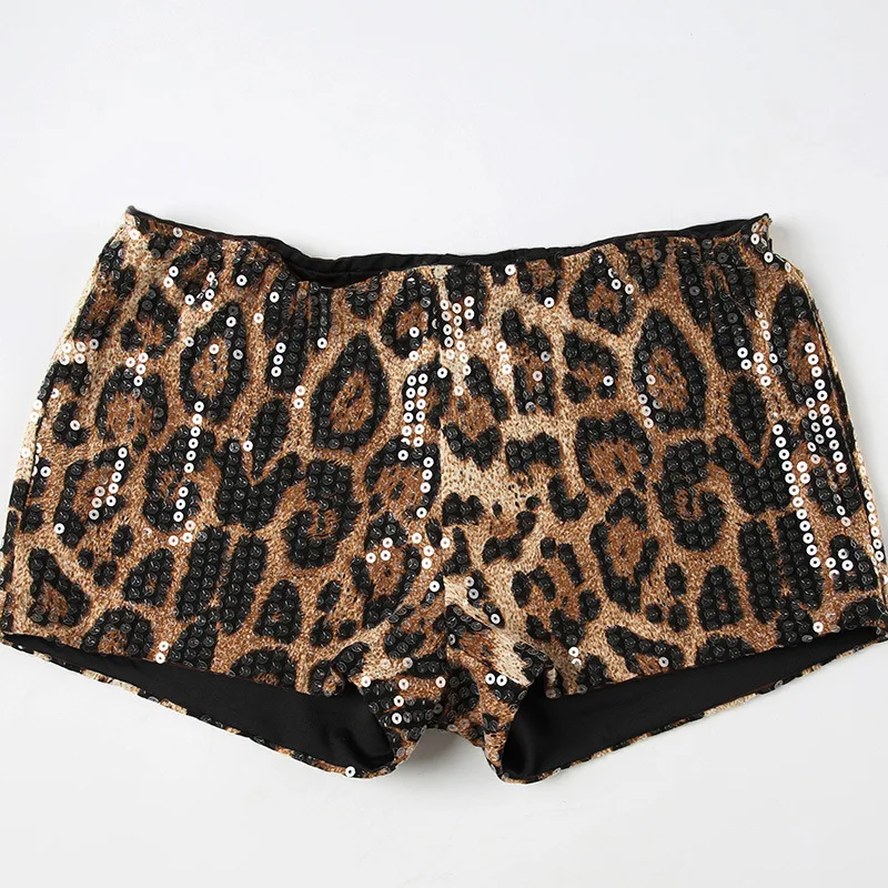 

sexy leopard print sequined splicing hip shorts nightclub low-rise shorts for women