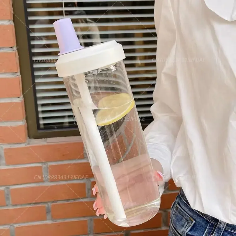 Large-capacity 500/850ML Plastic Portable Bubble Tea Cups Transparent Simple Water Bottle Travel Straw Cup Anti-fall Drink Cup