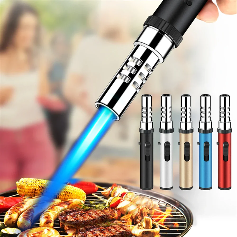 Metal Jet Flame Gas Butane Lighter Turbo Spray Gun Windproof Kitchen Cooking BBQ Welding Torch Cigar Lighter Smoking Accessories