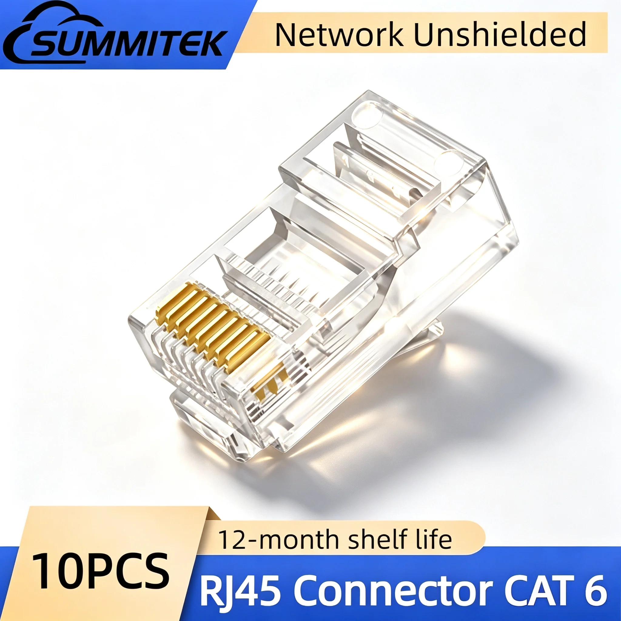 SUMMITEK 10PCS Connector RJ45 Cat6 Modular Plug Network Unshielded Not Pass through RJ45 Perforated Crystal Head Network Cable