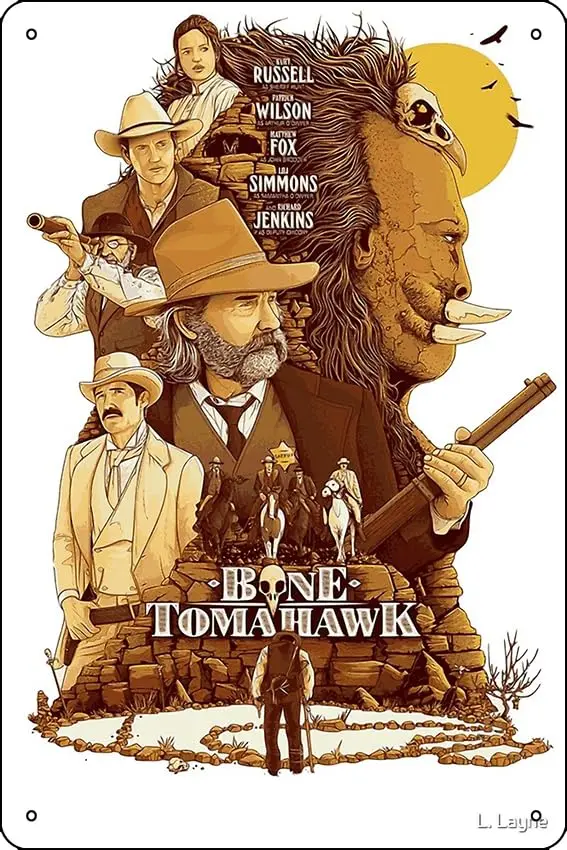 Oedrtqi Bone Tomahawk Western Movie Artwork Poster Metal Tin Sign Plaque Man Cave Wall 8x12 Inch Wall Art Decoration