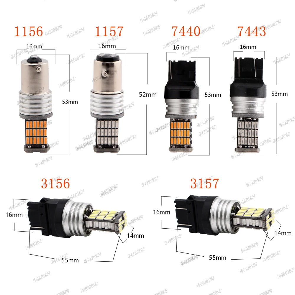2pcs Canbus 3157 1156 1157 T20 7440 7443 3156 4014 45 SMD Amber Red White Cars LED Turn Signal Parking Reverse Backup Lights