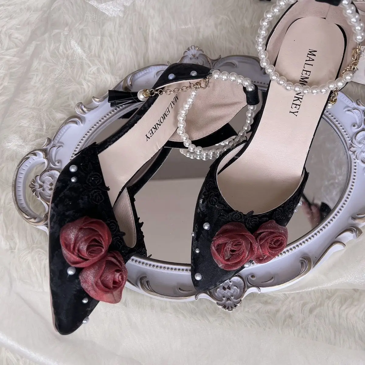 

Красный Черный Каблуки Роскошный дизайнер хи Лолита Туфли Жемчуг Элегантные женские туфли для вечеринок свадебные туфли свадебные туфли на каблуке Лолита косплей