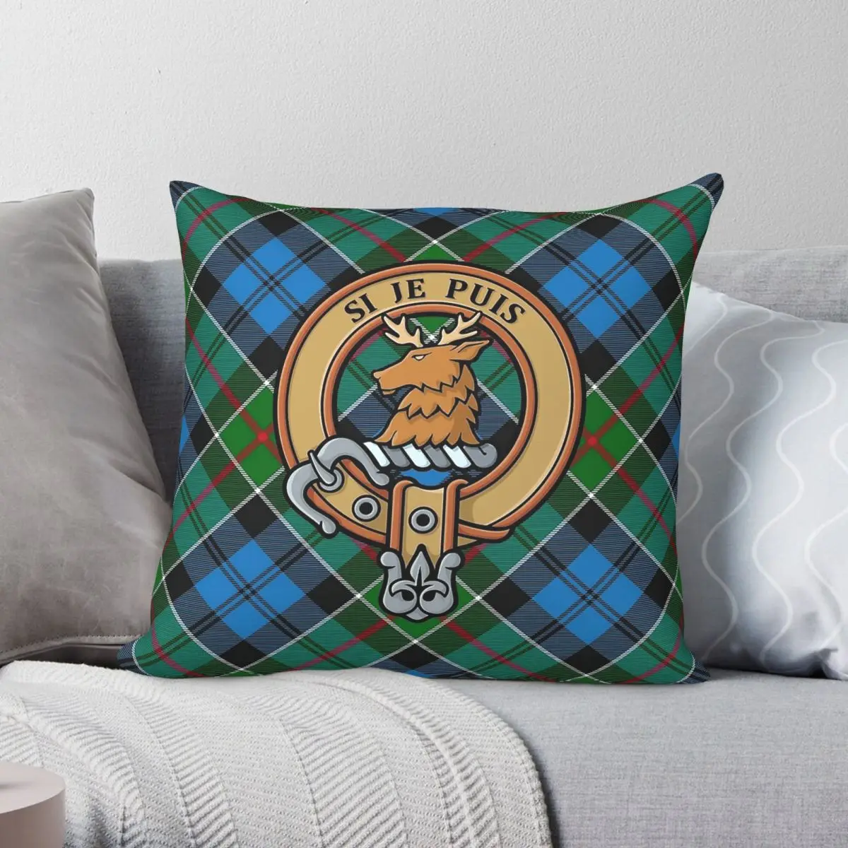 Clan Colquhoun Crest Tartan Square Pillowcase Polyester Linen Velvet Creative Zip Decor Home Cushion Cover