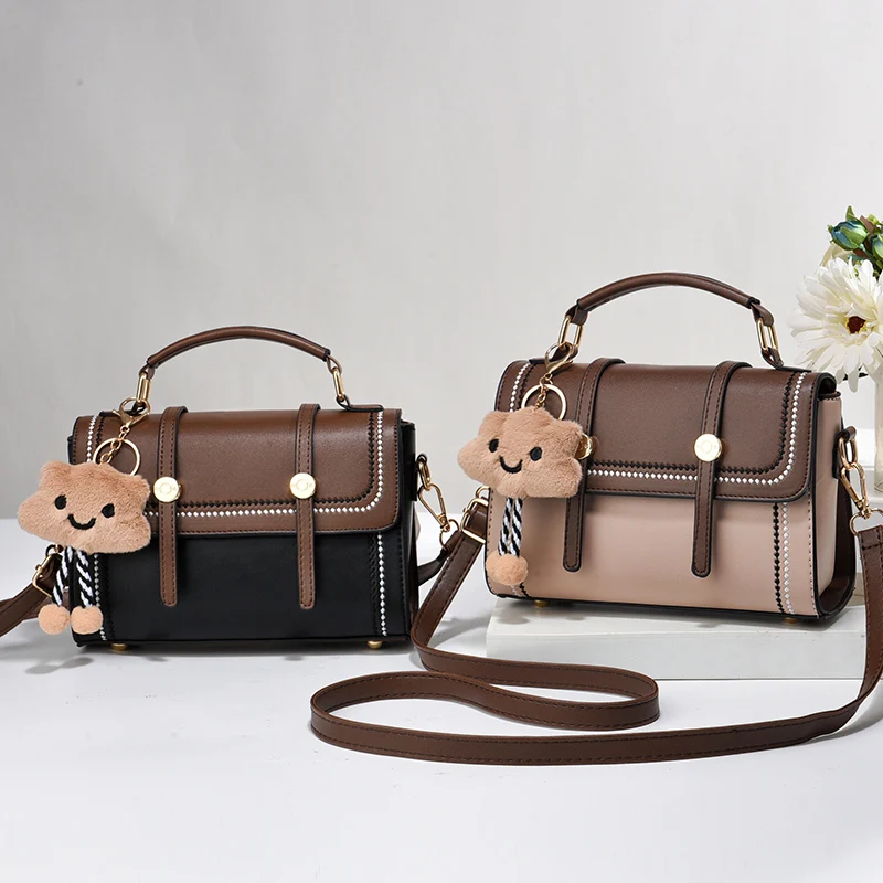 Simple fashion color contrast trend women's handbag, the temperament of all the college style single shoulder crossbody bag, plu