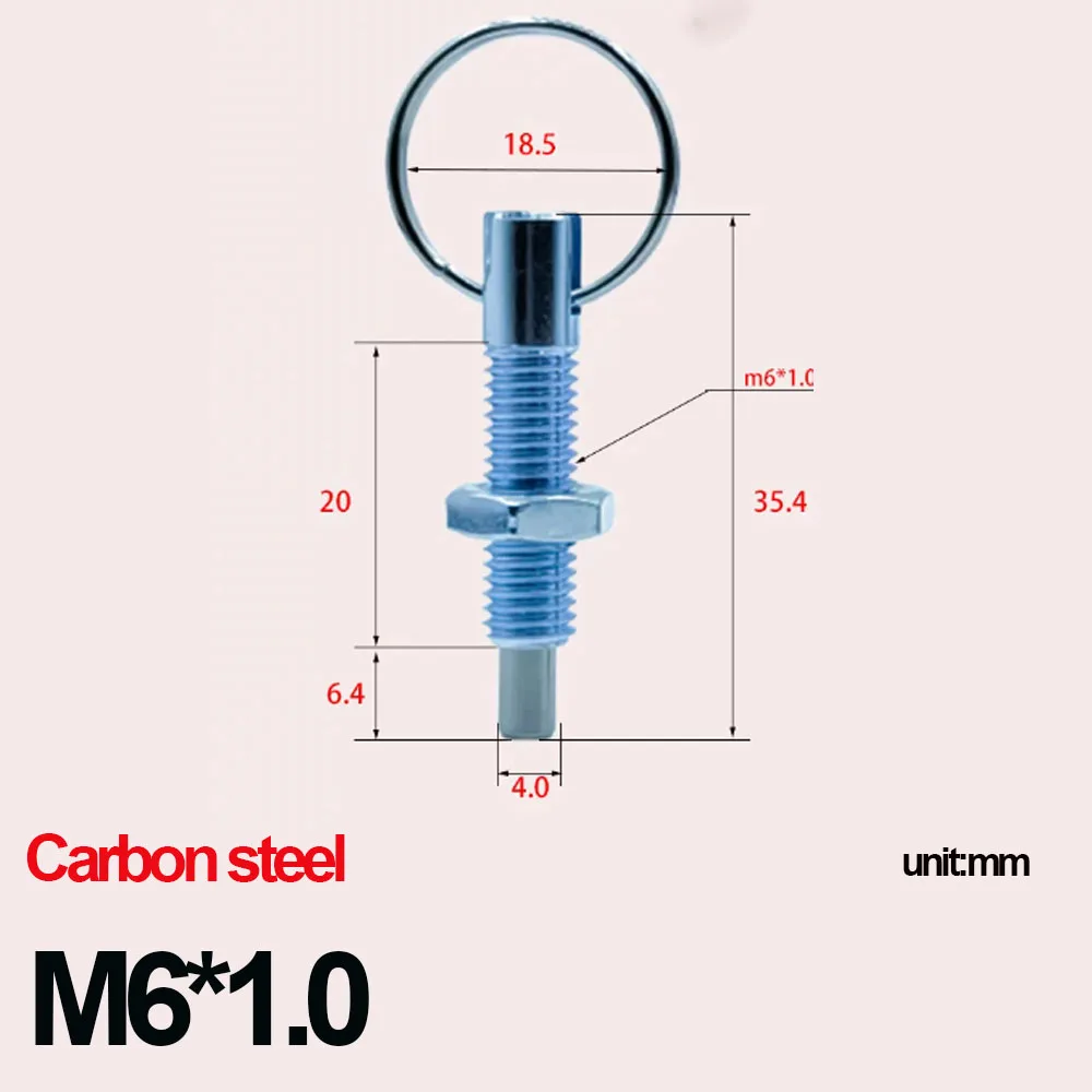 2Pcs Carbon Steel Pull Ring Indexing Plunger Self Locking Automatic Reset Spring Locating Pin M6 M8 M10 M12 M16