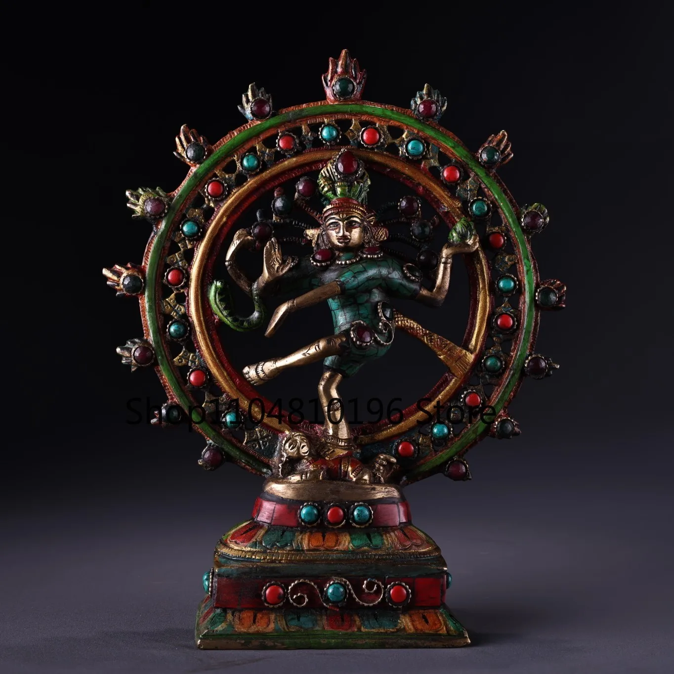 Bronze Outline in gold Painted Mosaic Gem Turquoise Parvati Goddess Buddha