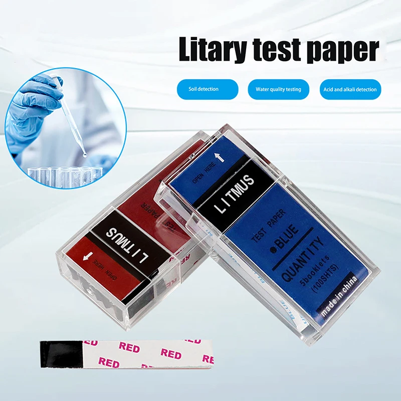 100Strips/Box PH Test Strips Red/Blue Litmus Paper Acid Alkali Test Paper For Water Soil Laboratory Acid Alkaline Detection.
