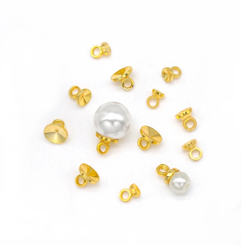 18K Gold Plated Bezel Cup Pearl Bails,Brass Single Loop Bead Cap Blank Base Holder For DIY Pearl Earrings Necklace Findings