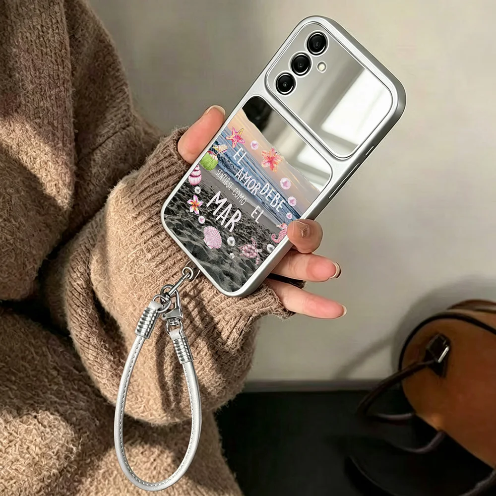 Luxury Make UP Mirror Case For Samsung A57 A56 A55 A54 A37 A36 A35 A26 A17 A16 A07 A06 S26 Ultra S25 S24 S23 With Phone Lanyard