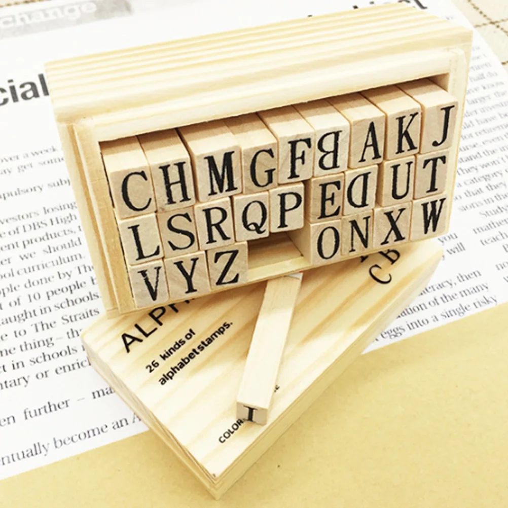 

1 set Alphabet Combination Stamps Wooden English Letter Seal Lightweight Craft Kit Wood Stamp Set for Planner Decoration