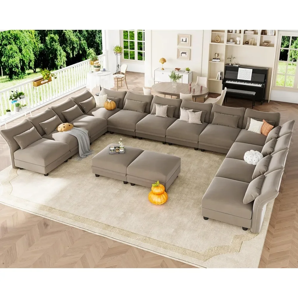 

Sectional Couch Convertible U Shaped Modular Sectional Sofa with Storage Clean Anti-Scratch 14 Seat Velvet Sectional