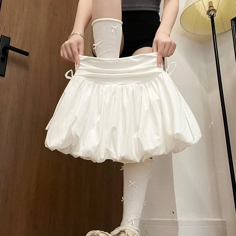 White Bouffant Skirt Pants Women's Summer New Style  Air Half Skirt Fluffy Half-length Casual Breathable High Waist Po...