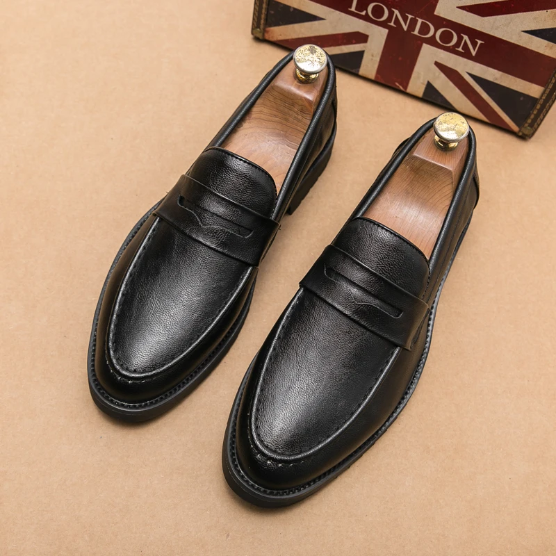 Simple Men's Brown Loafers British Style Soft Soled Soft Casual Business Shoes Office Formal Leather Shoes Moccasins Zapatos