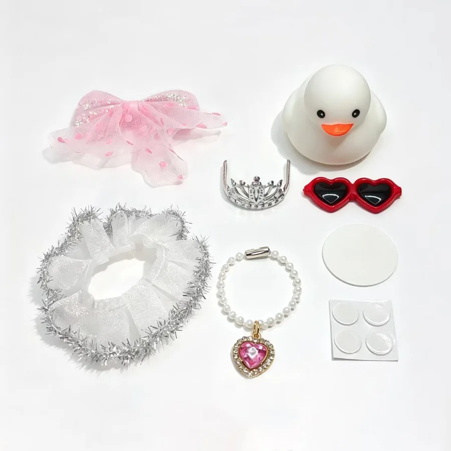 Pink Princess Rubber Duck with Glitter Dress Cute Car Duck for Jeep Ducking Car Dashboard Decoration with Pearl Necklace Crown