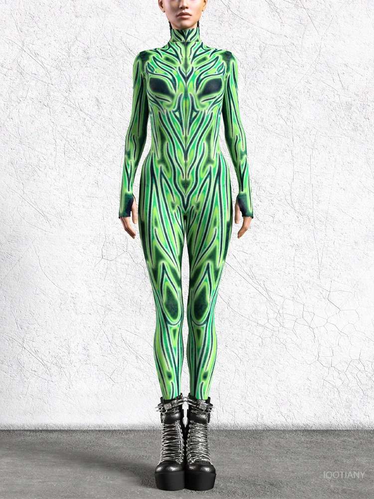 REHalloween Carnival Women Colorful Bodysuit Cyberpunk Style Future Technology Cool Jumpsuit 3D Printing Party Role Play Costume