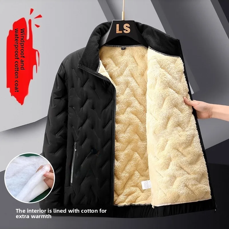

Men's Thiened Lamb Velvet Jaet Fce Lined Loose Fit Stand Collar Warm Winter Coat Youth Casual Long Sve Zipper