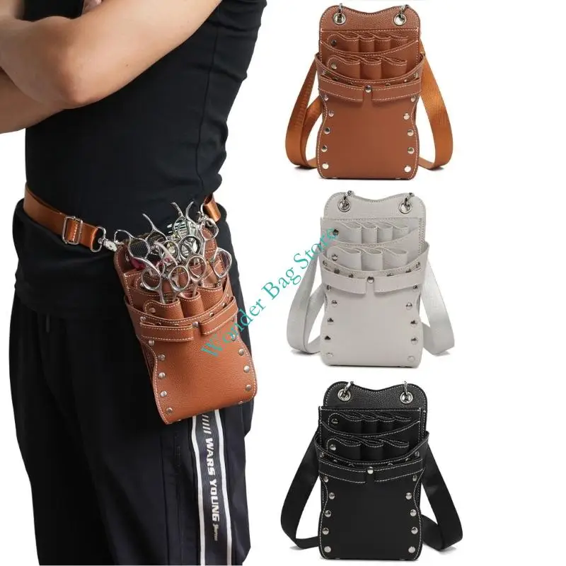 

H3CB Lightweight Hairdressing Tool 7 Pocket Scissor Storage Case Adjustable Strap Belt Clip For Salon Use