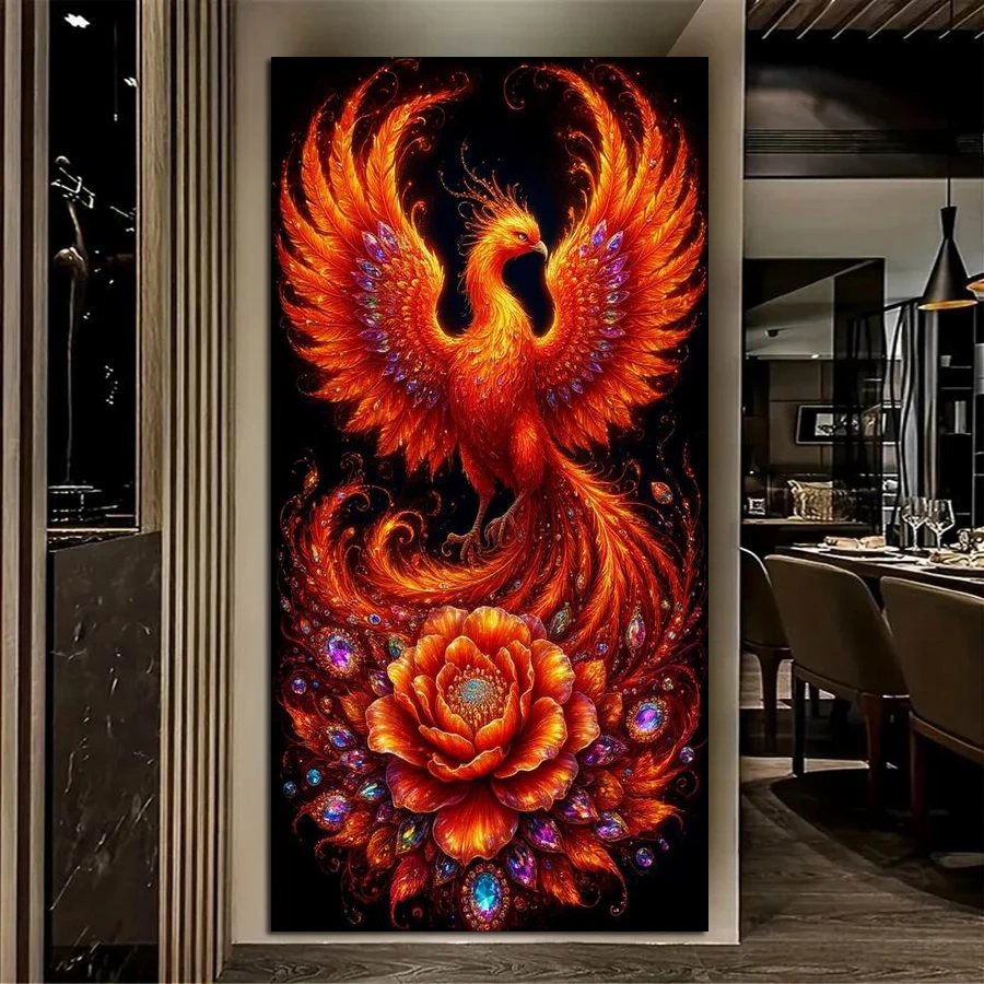 

Flame Phoenix Flower Picture Large Size Diy Diamond Art Painting Big Bird Peony Full Square Round Drill Mosaic Embroidery Kits