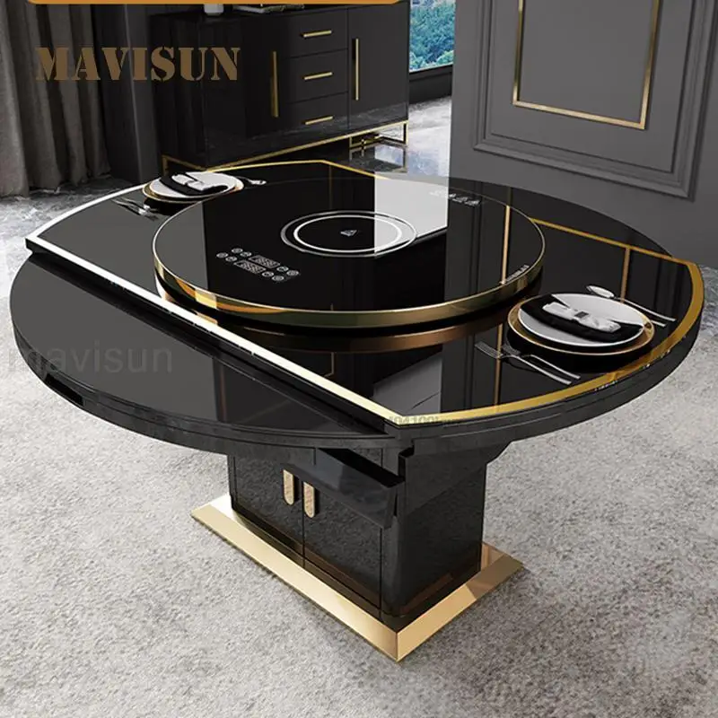 Multifunctional Dining Tables With Induction Cooker And Storage Space Home Furniture Luxury Unfolded Kitchen Table And Chairs