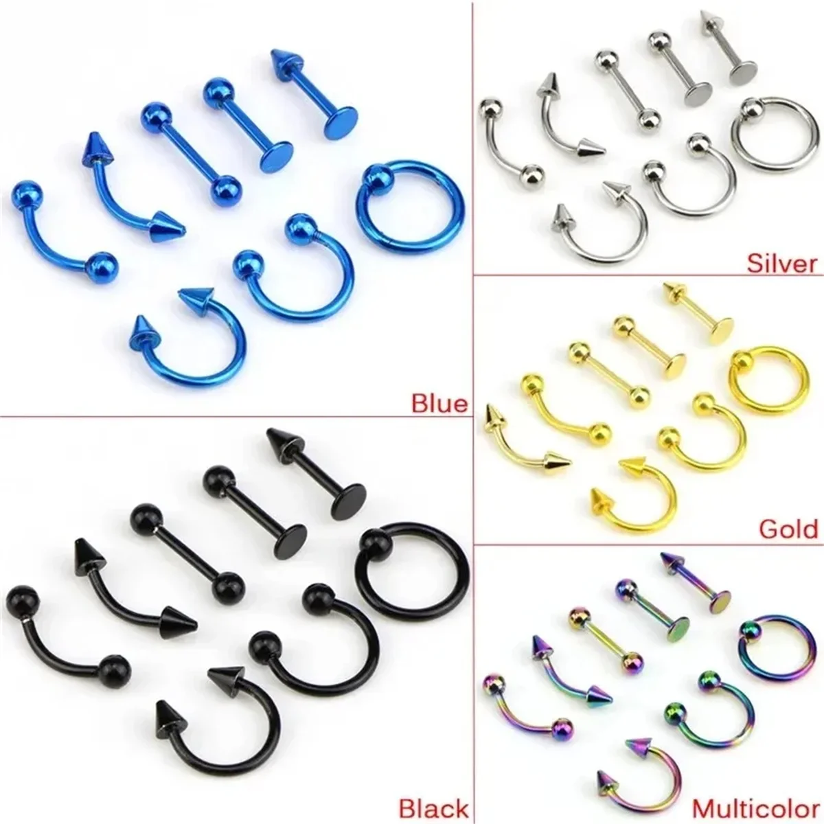 8pcs Stainless Steel Eyebrow Rings, Lip Ring Tongue Ring Septum Nose Hoop Piercing Jewelry Cartilage Tragus Earrings