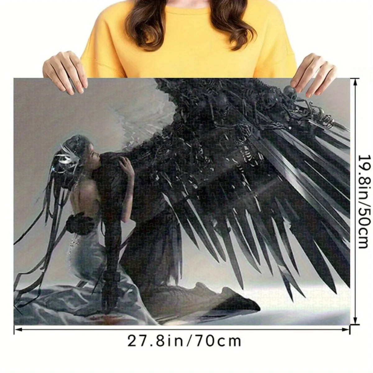 1,000pcs Gothic Angel vs Demon Puzzle - Dark Fantasy Art, Black & White, Challenging DIY Game for Adults, Enhances Hand-Eye Co