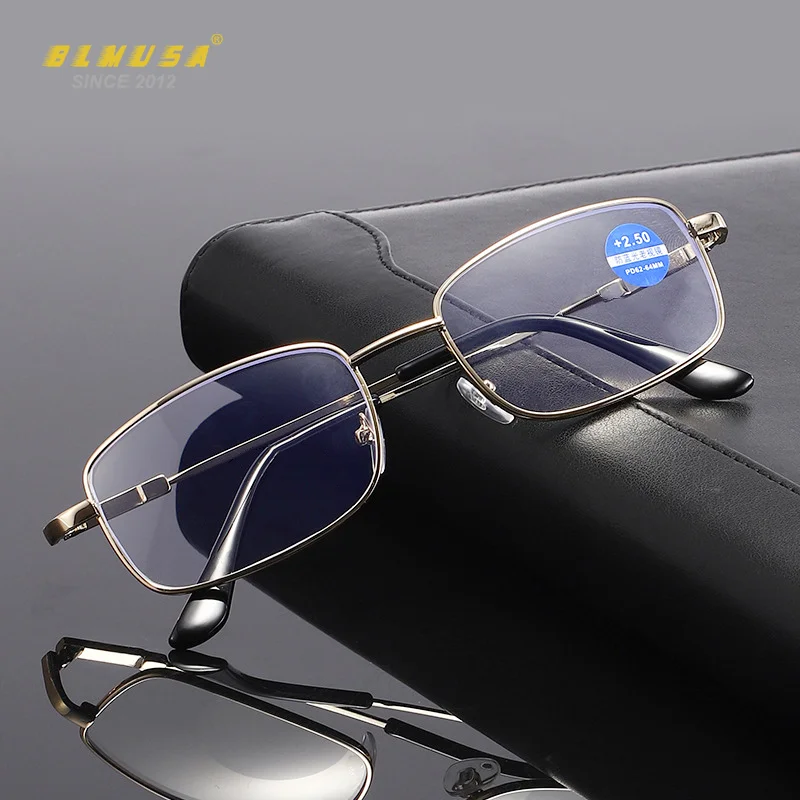 

BLMUSA Memory Titanium Metal Presbyopic Reading Glasses Business Men Women Anti Blue Light Hyperopia Prescription Eyewear Frames