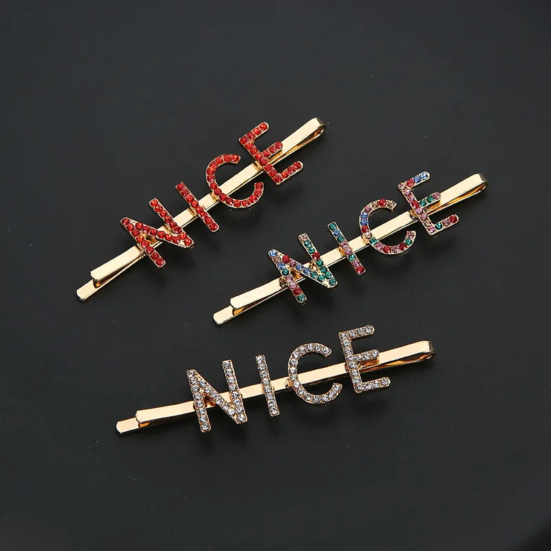 Factory Wholesale Colorful Crystal Metal Letter Alphabet Name Hairpins Custom Liu Haibian Clip Hair Clips For Summer Girls