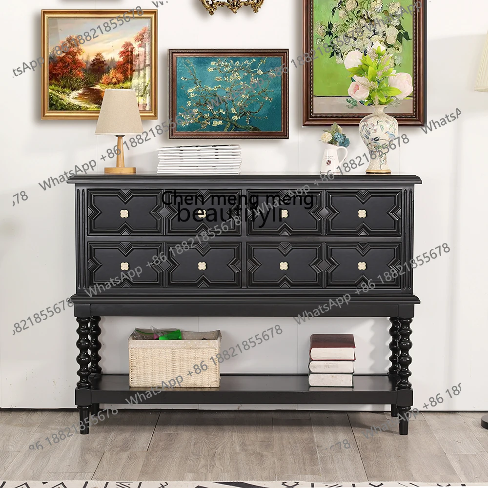 

Modern Retro Black Solid Wood Glass Entryway Cabinet Living Room Entryway Light Luxury Storage Hallway Cabinet