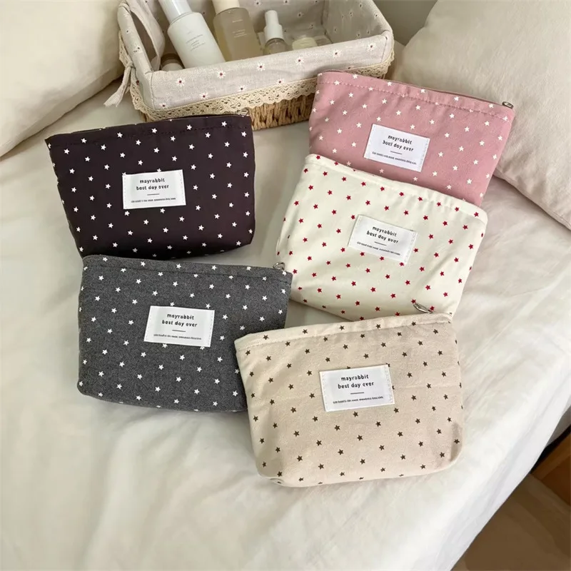 Korean Style Makeup Bag Star Print Zipper Lipstick Storage Cosmetic Bag Women Hand Large Capacity Make Up Pouch Travel
