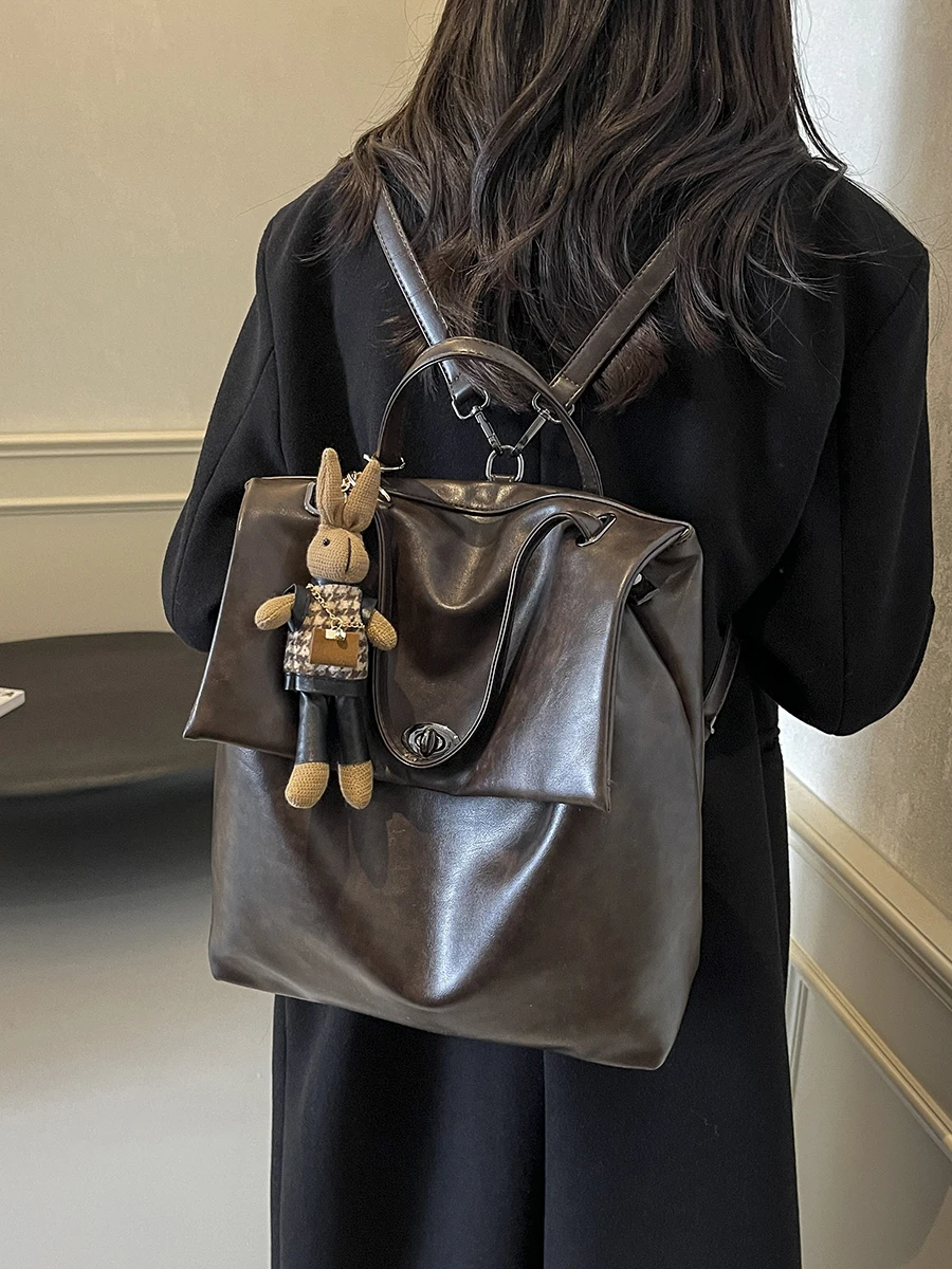 

Large Capaci Retro Spring Summer Women's Bapa Commuter Travel Bag Double oulder Bag School Sle PU Leather Bapa