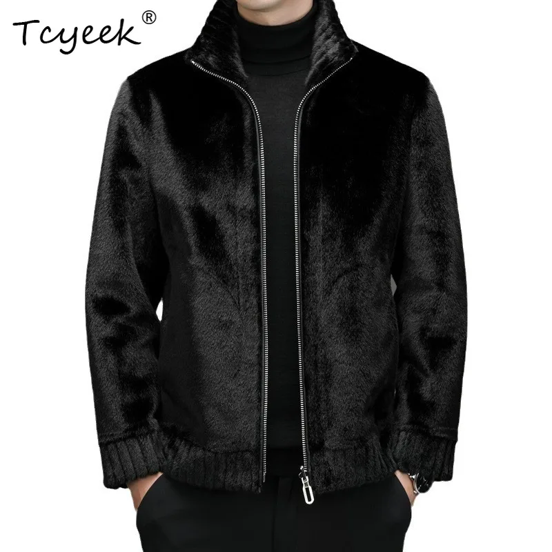 

Tcyeek Mink Fur Autumn Trendy Lapel Winter Leather and Fur One-piece Double-sided Wear Men's Fur Coat Abrigo Piel Real Hombre