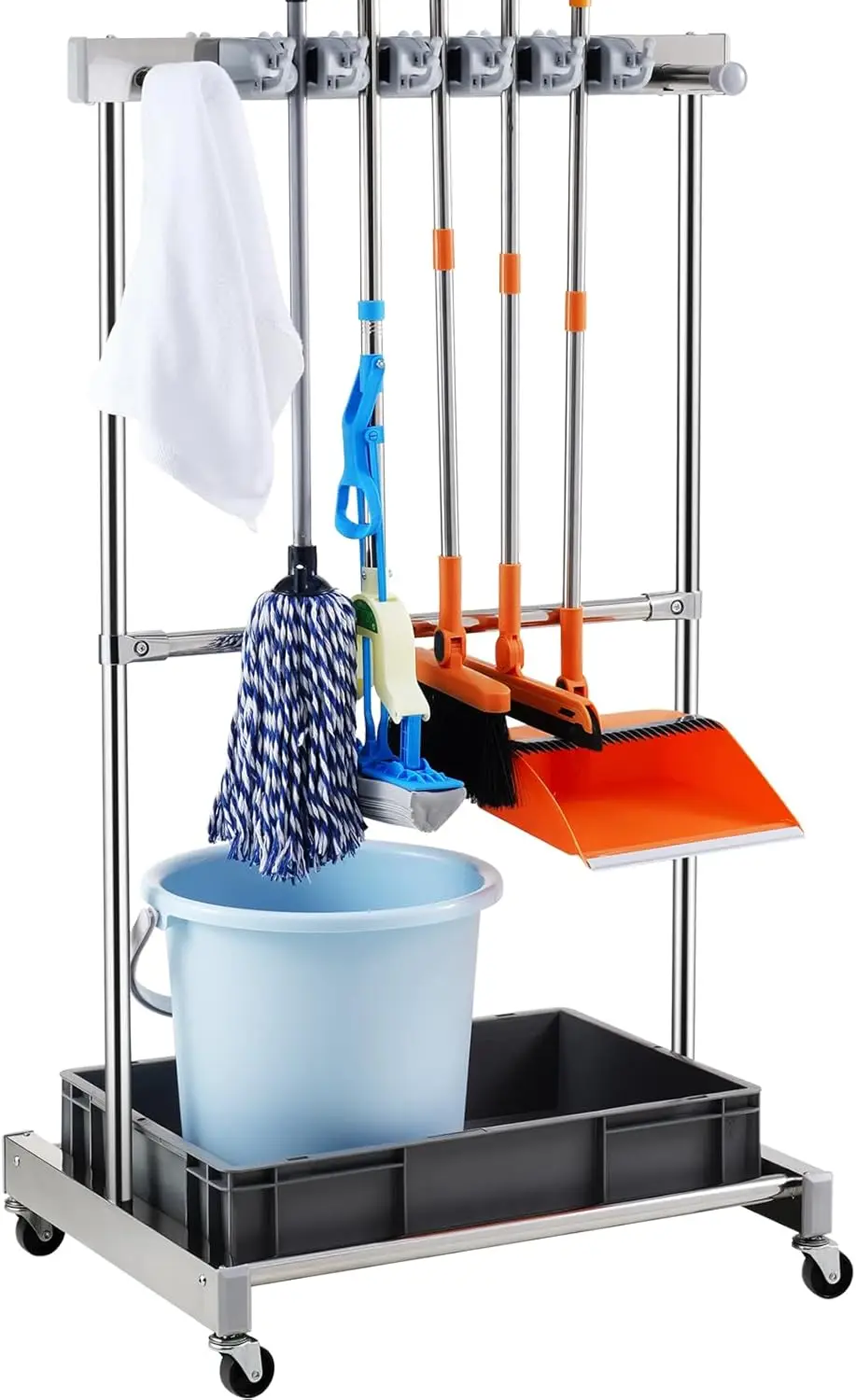 

Органайзер для садовых инструментов на 10 слотов с крючками и колесами, металлическая стойка для хранения в гараже, подходит для инструментов с длинными ручками