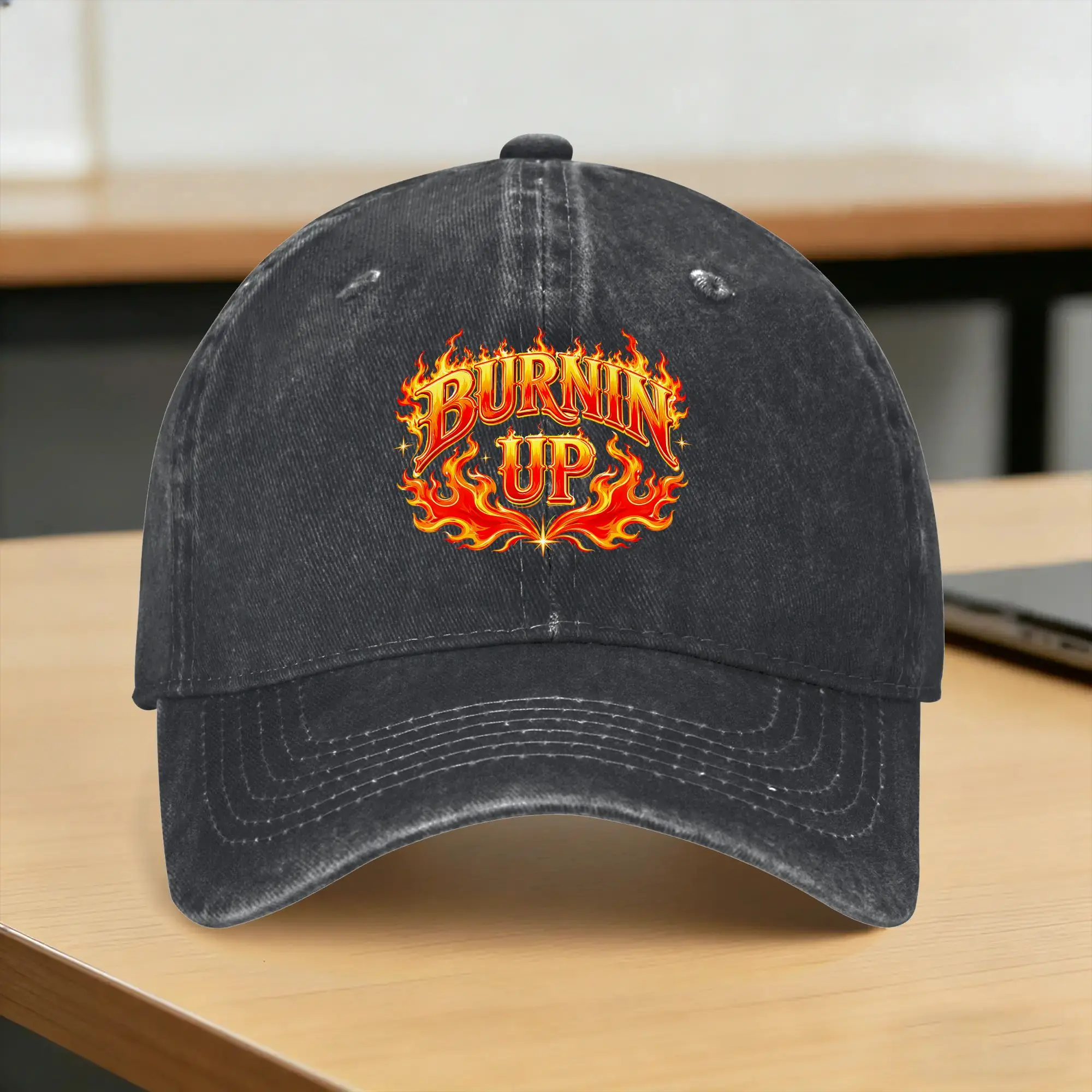 Burnin Up Flames Baseball Cap Sun Outdoor Sports High Quality Washed Trucker Hat Men Adult Fitted Retro Custom Logo Snapback Cap