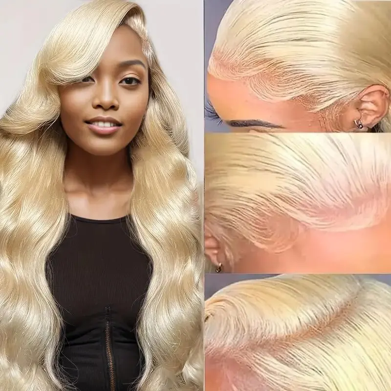 150 Density Blonde 613 Human Hair 20 Inches 13X6 HD Lace Wig Front Blonde Colored  Body Wave Glue-Free Pre Plucked Wave Wig