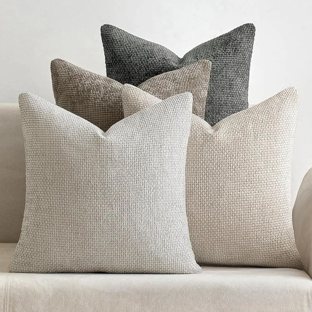 

Pa Of 4 Couch Throw Pillow Covers 18X18 H Neutral Soft Decorative Chenille Pillow Covers Farmhouse Boho Cushion Covers For Mid