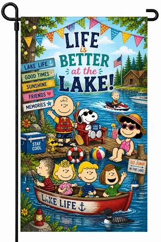 Garden Flag 12x18 double side lake life Snoopy Charlie brown New Peanuts gang TTN