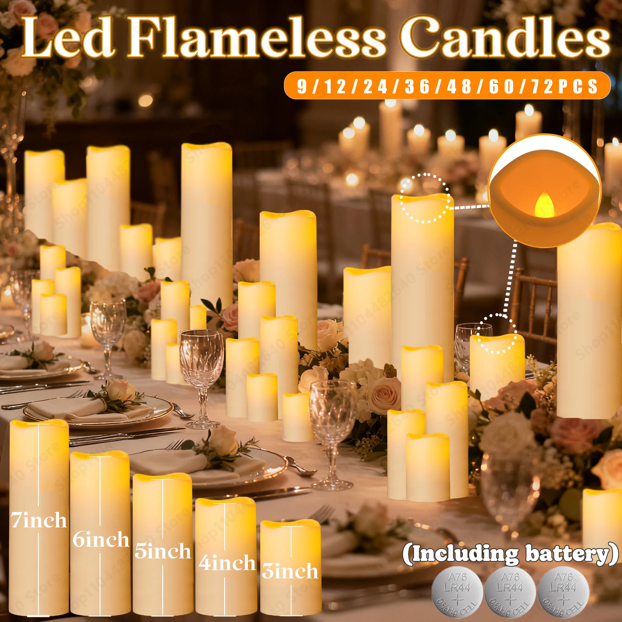 9-72Pcs Flameless Candle Wedding LED Candle Artificial Flickering Candle Battery Operated Candlelight Concert Dinner Home Decor