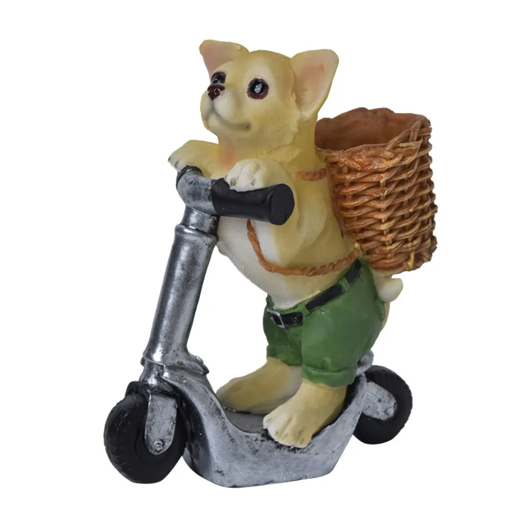 Cycling Puppy Resin Flower Pot Figurine Exquisite Handmade Cartoon Character Ornament Durable Home Decor Craft Animal Statue