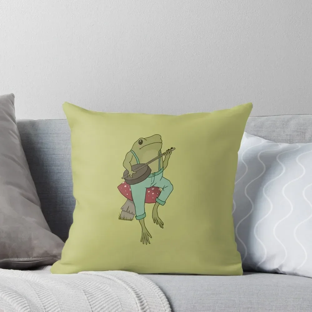 

Cottagecore Emo Froggy Banjo Player: Goblincore Toad in Farmer Costume on Mushroom Toadstool Throw Pillow Pillow Cases pillow