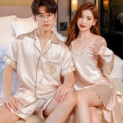 Couple Pajama Sets For Mens Pyjama Loungewear Long Sleeve Sleep Plus Size Pj Trousers Satin Pajamas Sleepwear Lover Silk Pijamas