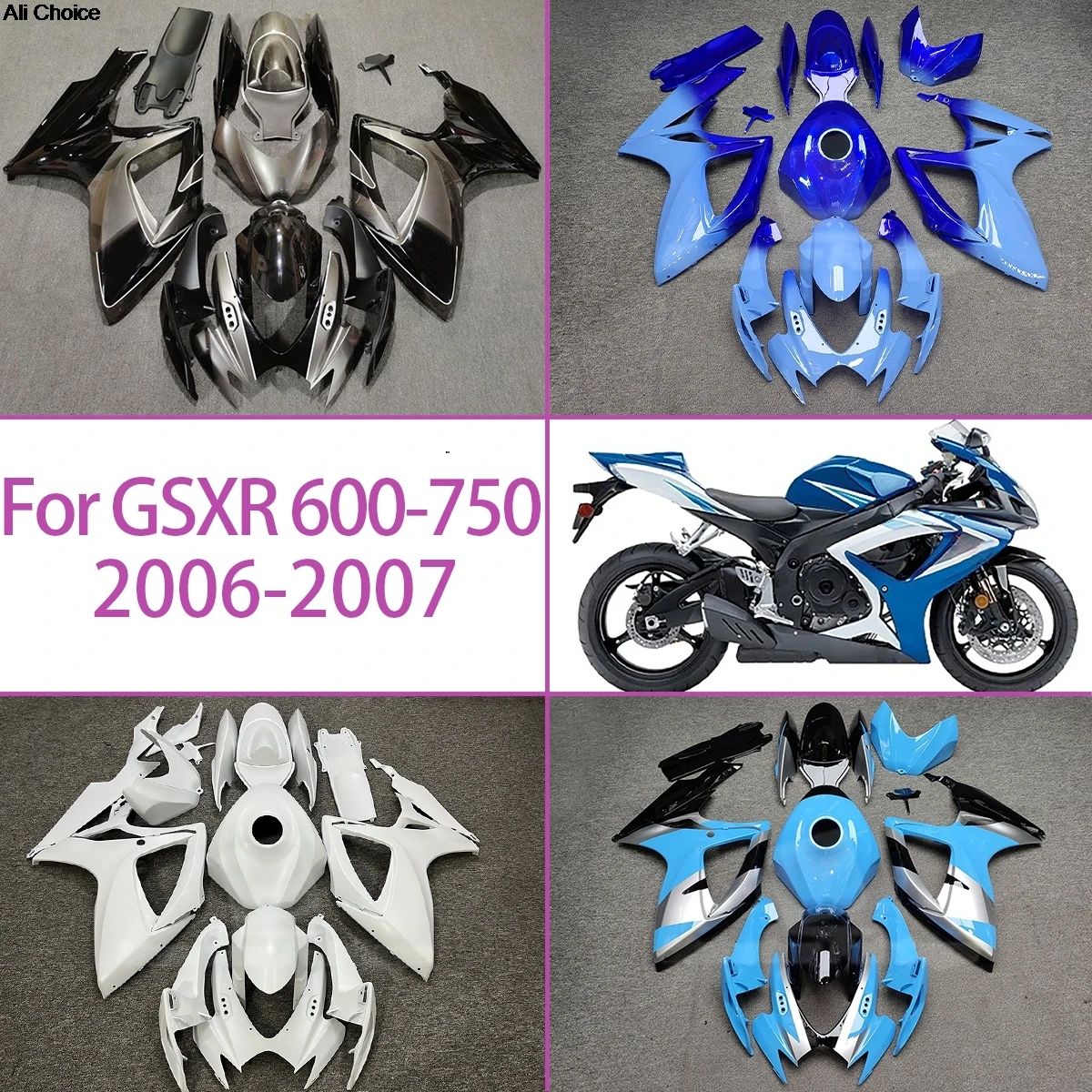 

Blue Motorcycle Quality Fairings For SUZUKI 2006 2007 GSXR 600-750 ABS Fairing Kit 06 07 GSXR600 GSXR750